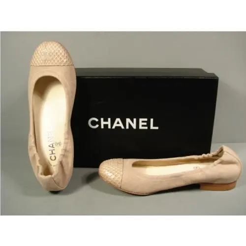 Chanel 36 Classic Gathered Beige Canvas Snake Round Toe Ballerina Flats CC