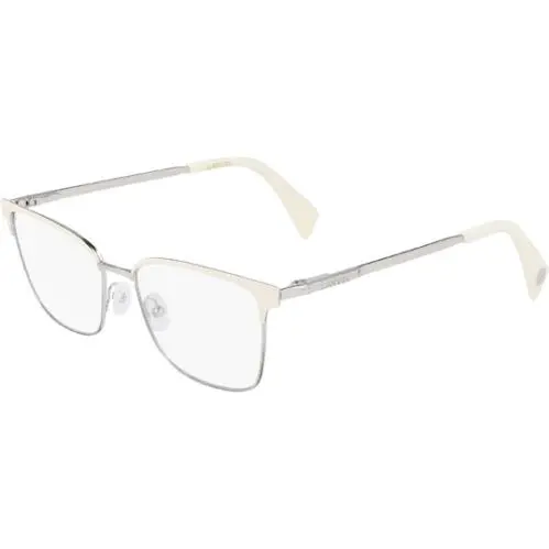 Women`s Brow-line Eyeglass Frames - LNV2105 - Made in Italy Ivory-Silver-Tone (101) by Lanvin