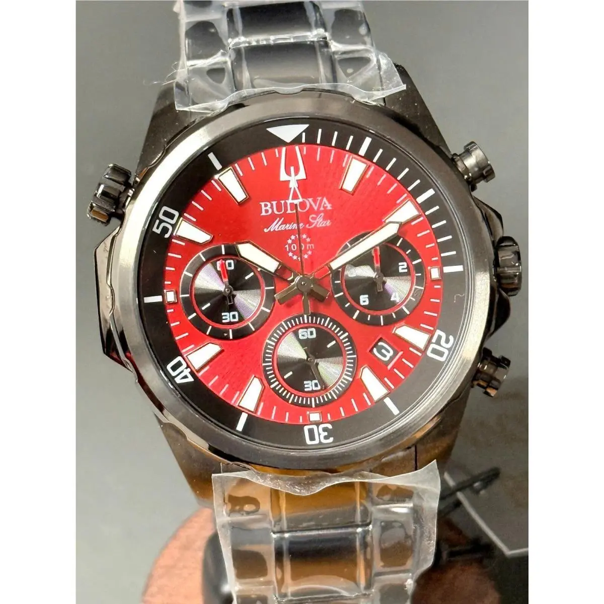 Marine Star 98B350 45mm Red Black Chronograph Watch Box by Bulova