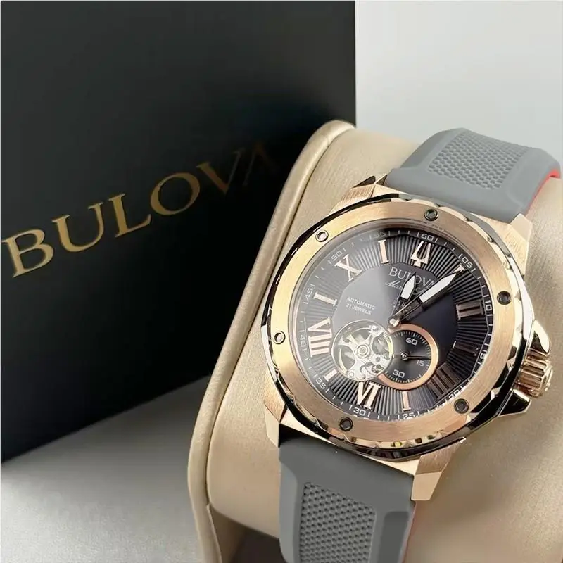 Marine Star 98A228 Gray Rose Gold Dial Silicone Men`s Automatic Watch by Bulova