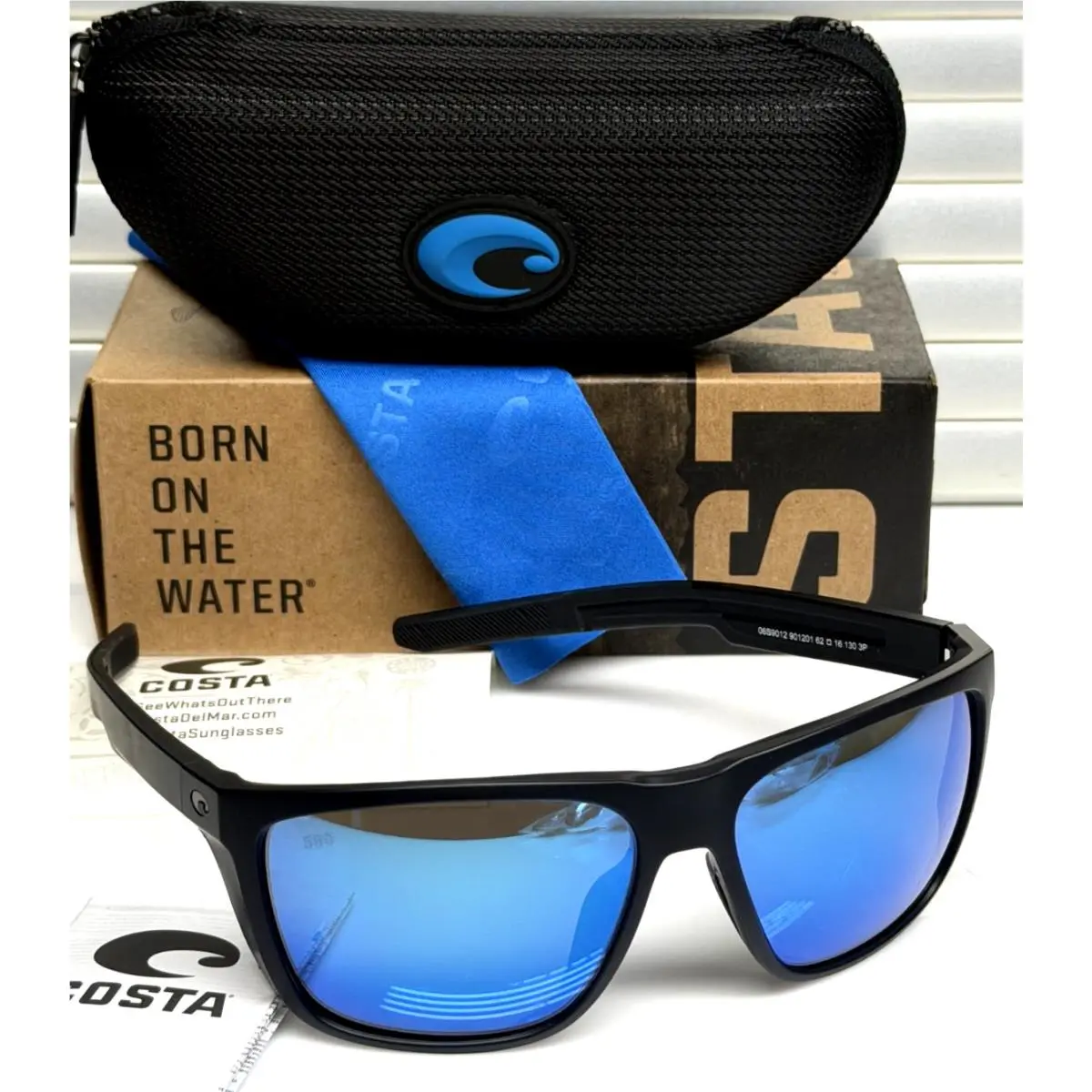 Ferg XL Black Blue Mirror 580 Glass Lens Sunglasses by Costa Del Mar