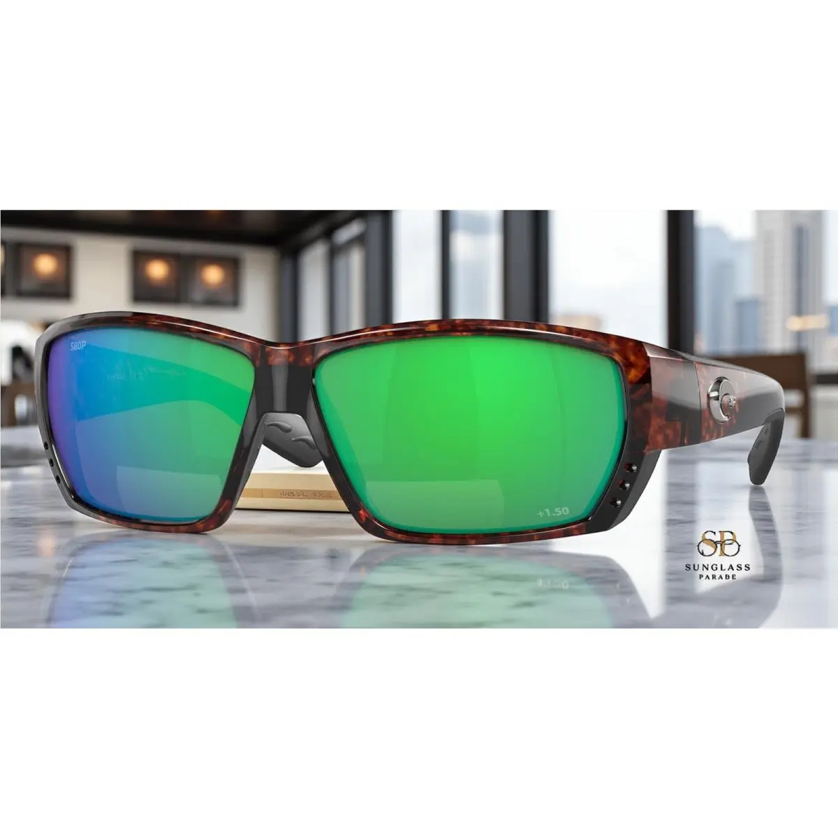 Costa 6S7008 000202 Tuna Alley Tortoise Green Mirror Polar 62mm Men`s Reader 1.5 by Costa Del Mar