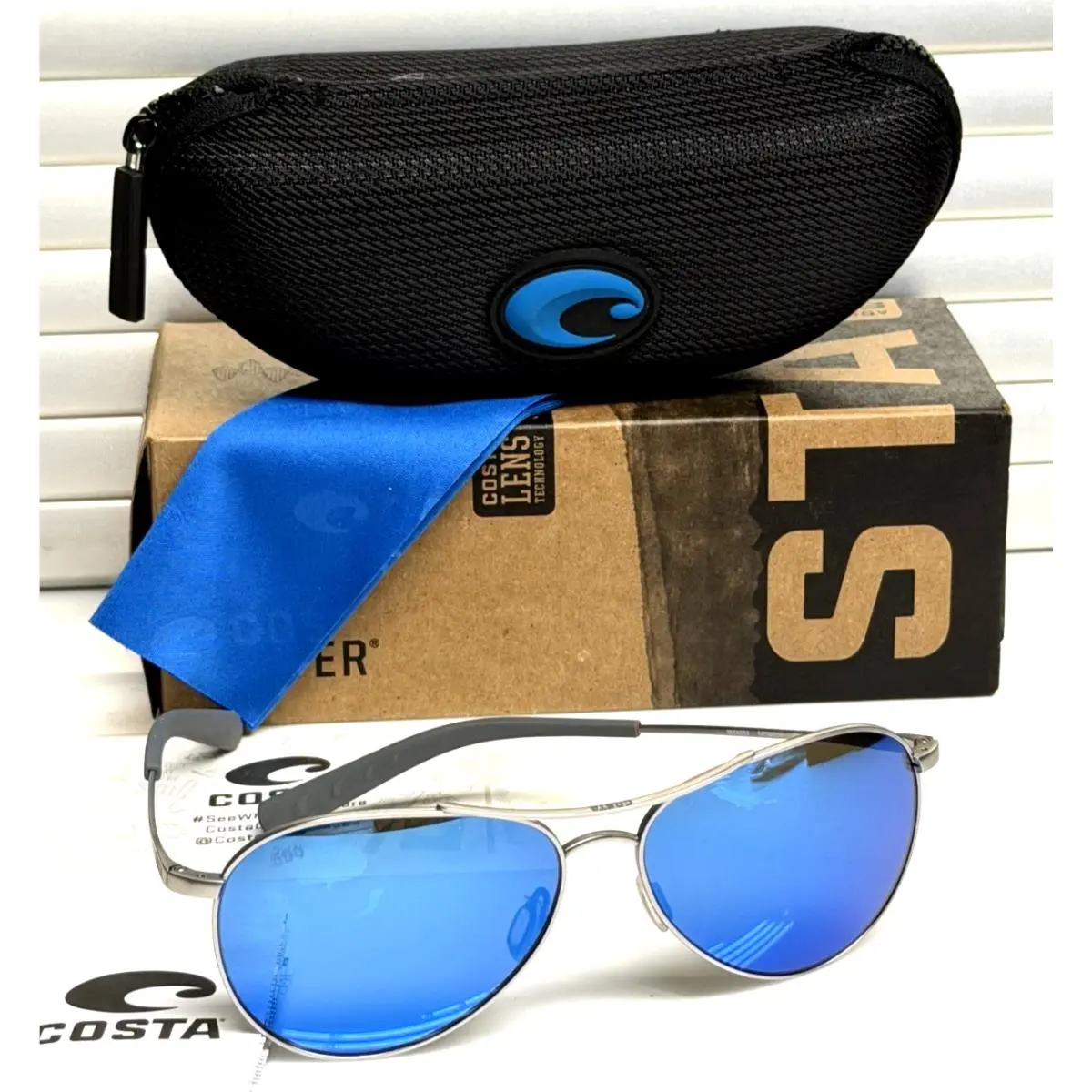 Piper Polarized Sunglasses Satin Silver/blue 580G Glass Lens by Costa Del Mar