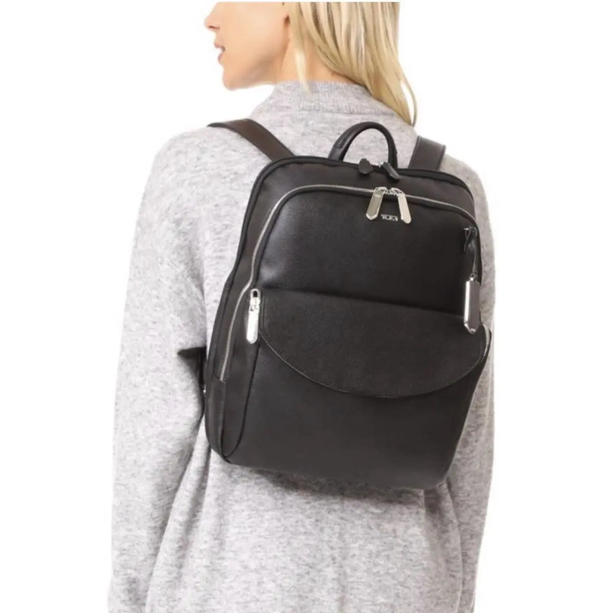 Sinclair Hanne Black Leather Laptop Backpack 79399D by Tumi