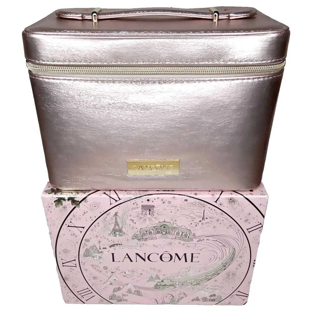 Lancome Cosmetic Rose Gold Pink Beauty Box Train Case with Box by Lancôme