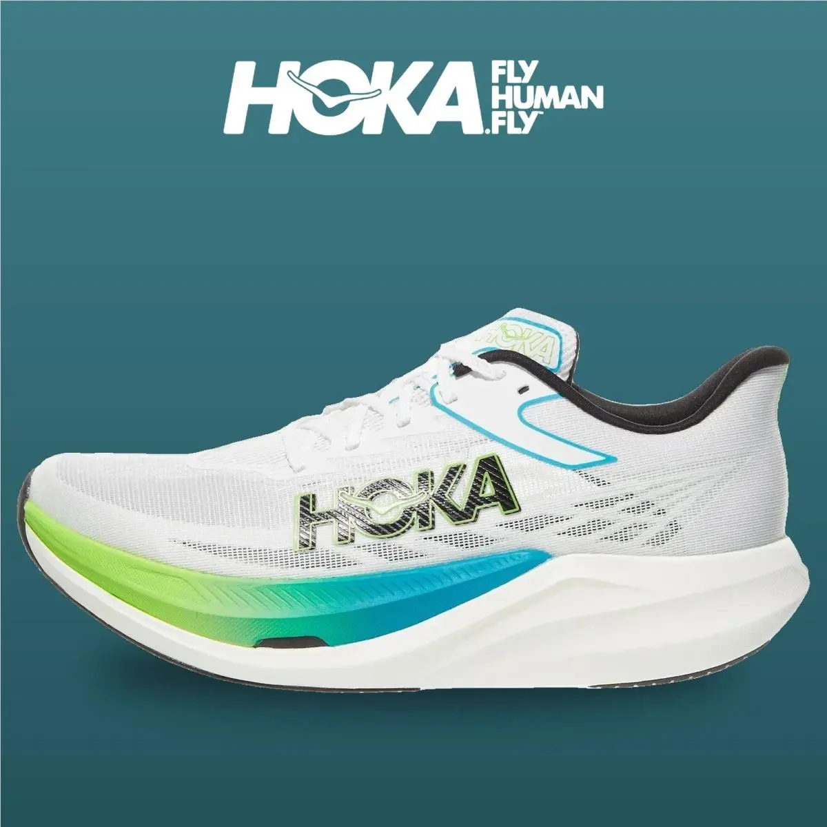 Hoka shoes - Rocket X 3 - Rocket - 1168724-FLCT - Frost/Electric Lime 6
