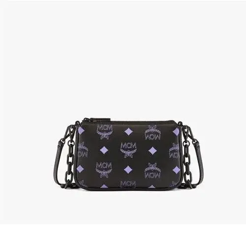 Mcm X5101 Women s Black Zip Color Splash Logo Leather Pouch Size 4x6.7x1 by MCM
