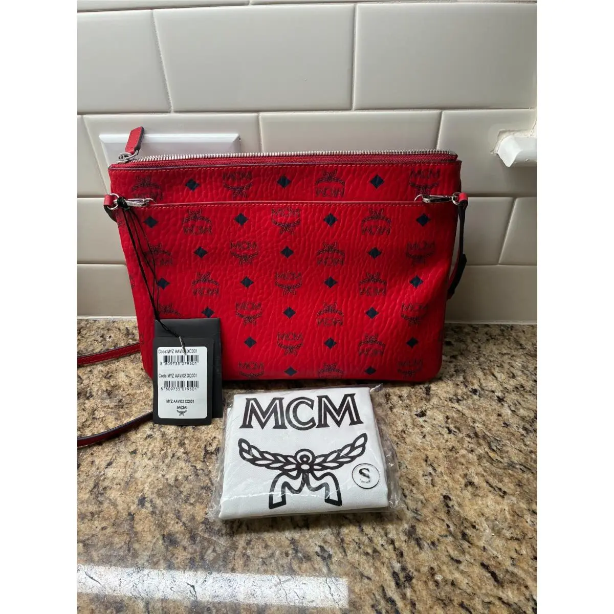 Mcm Crossbody Pouch in Visetos Candy Red W/dust Bag by MCM