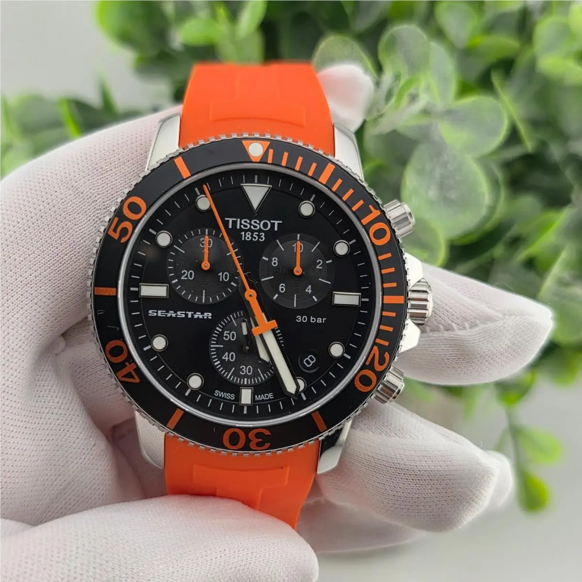 Seastar 1000 T120.417.17.051.01 Mens Watch Orange Rubber Strap Black Dial by Tissot