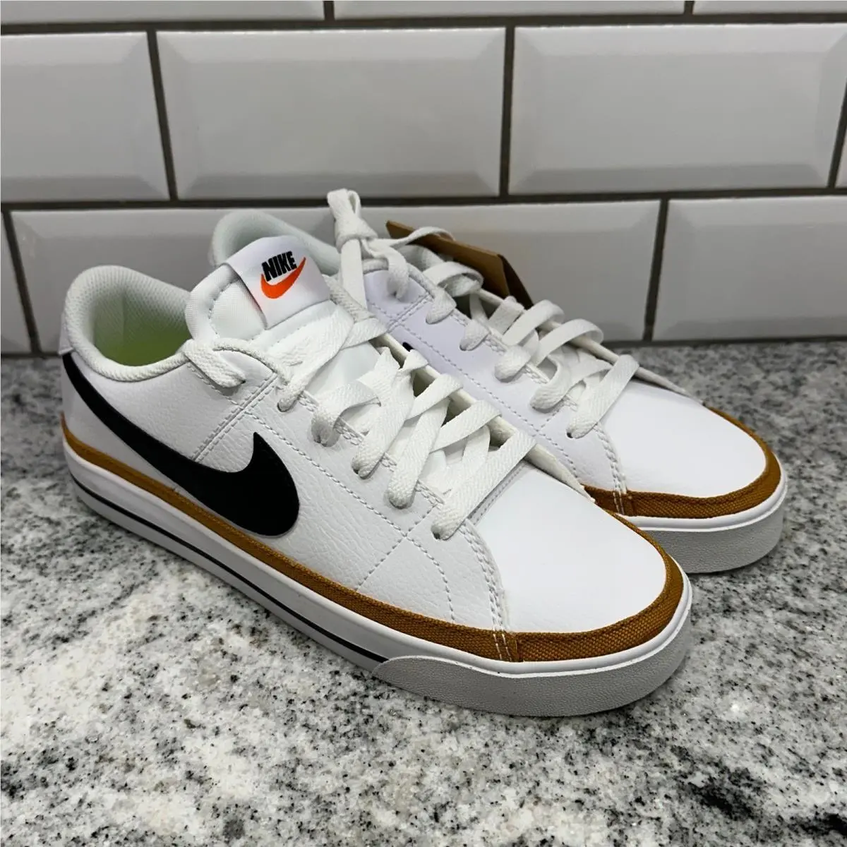 Nike Womens 7.5 Court Legacy NN White Black Desert Ochre Sneakers DH3161-100