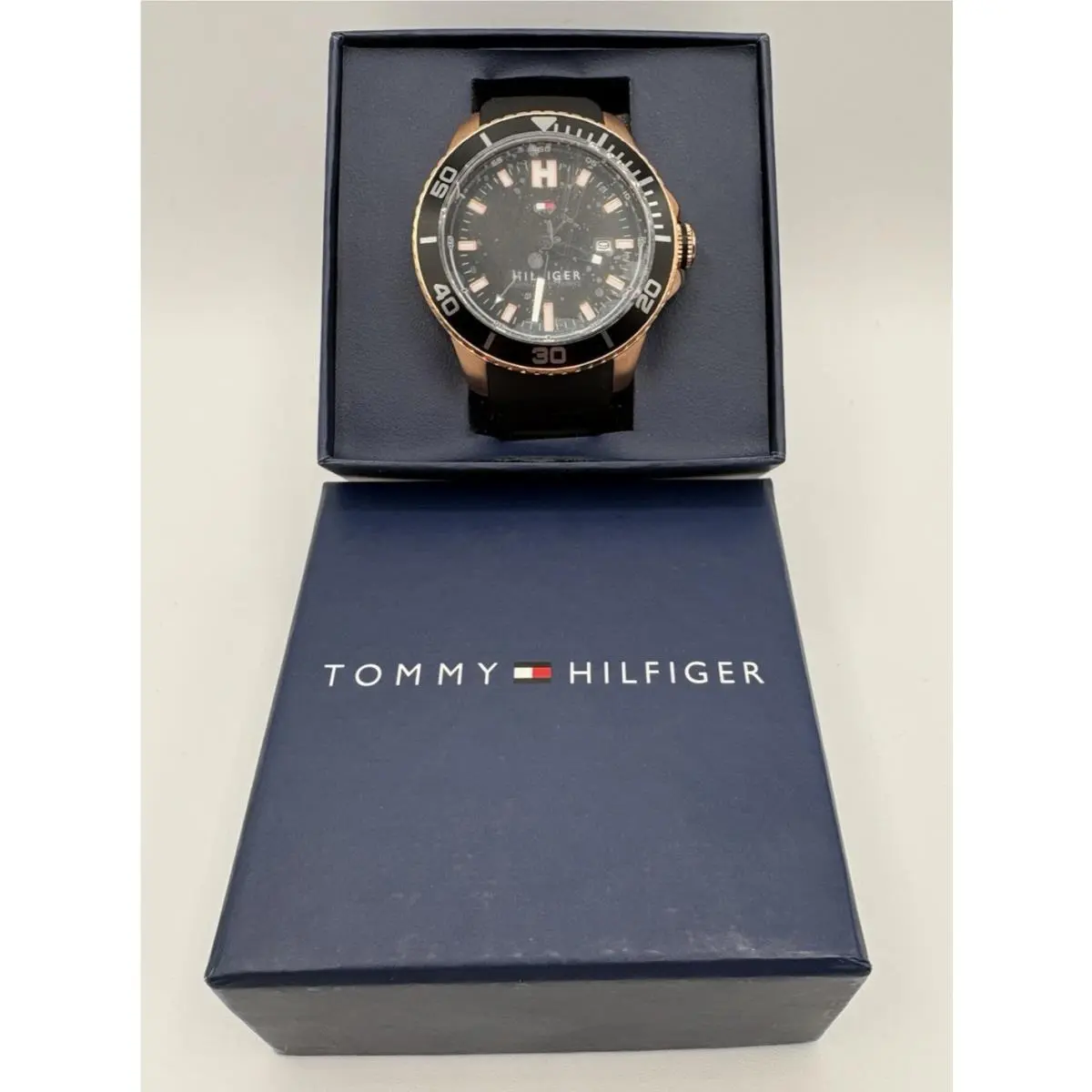 Men`s Quartz Gold and Silicone Watch Black 1791266 by Tommy Hilfiger