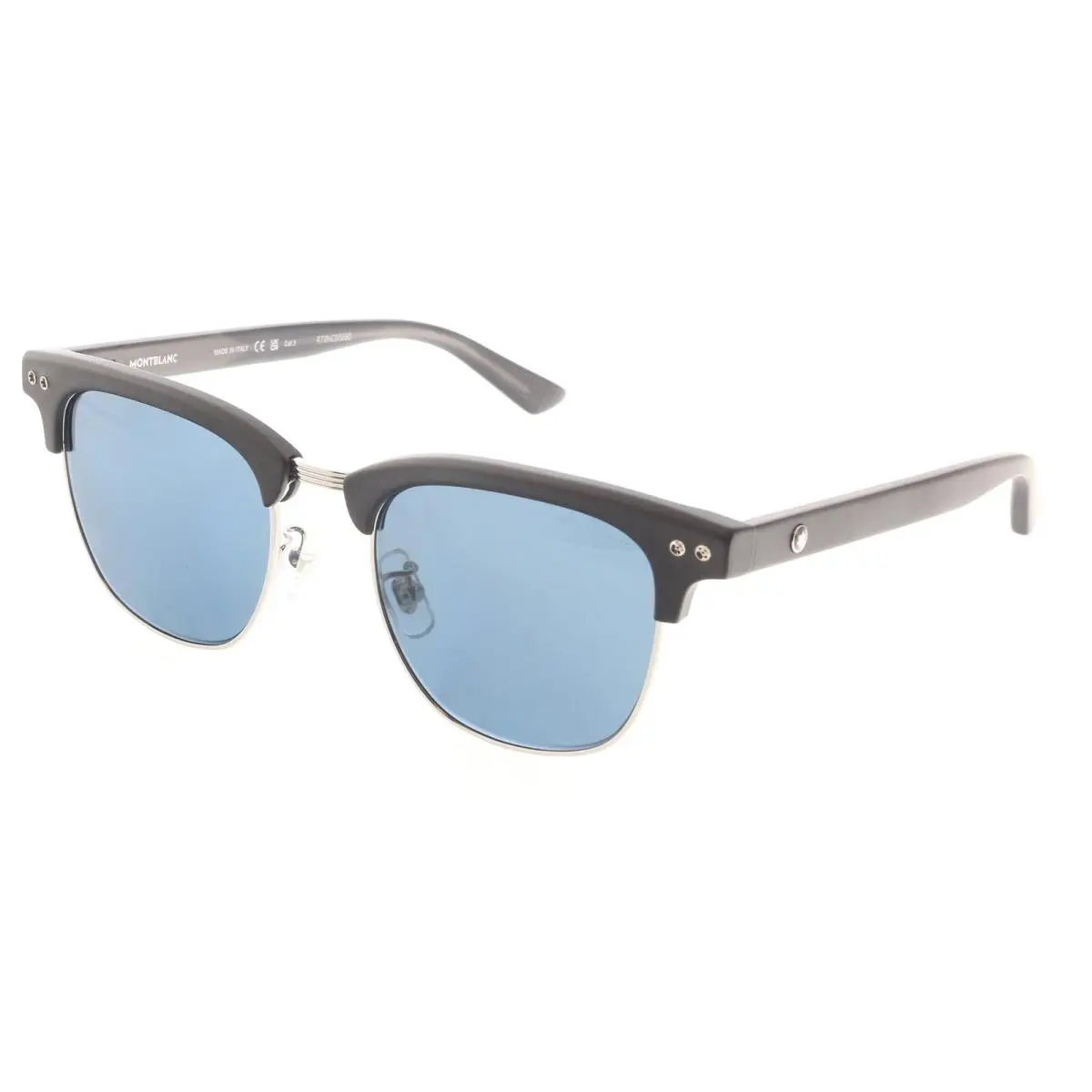 MB0382S-002 Black Silver Squares Blue Lens Modern Sunglasses by Montblanc