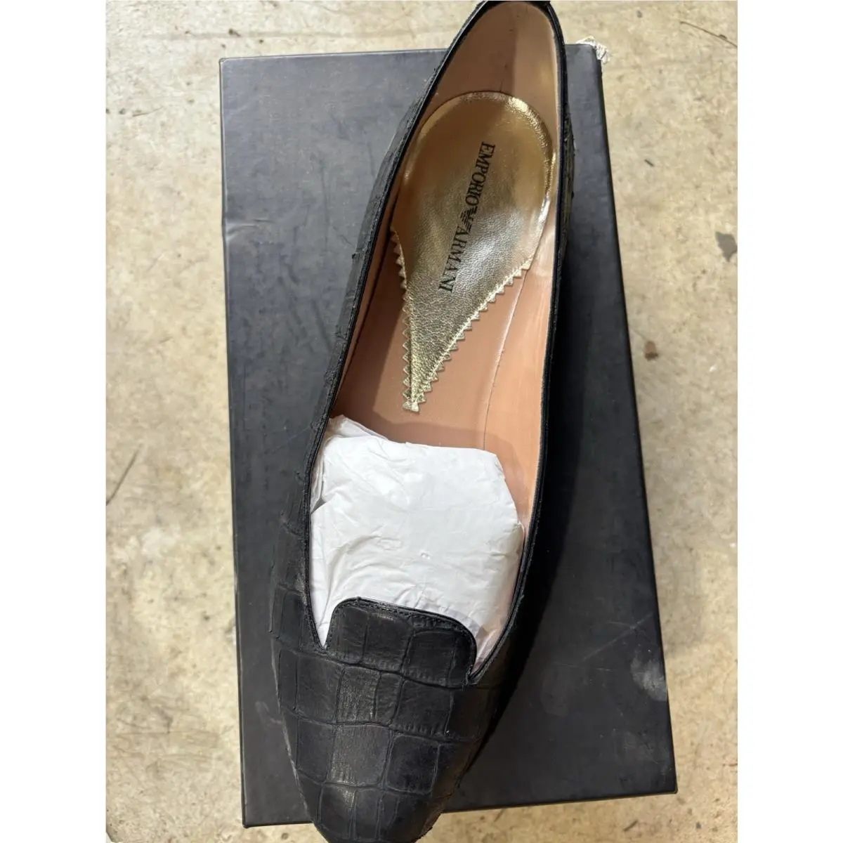 Emporio Armani Women`s Black Crocodile-embossed Leather Loafer Flats Size 41 by Giorgio Armani