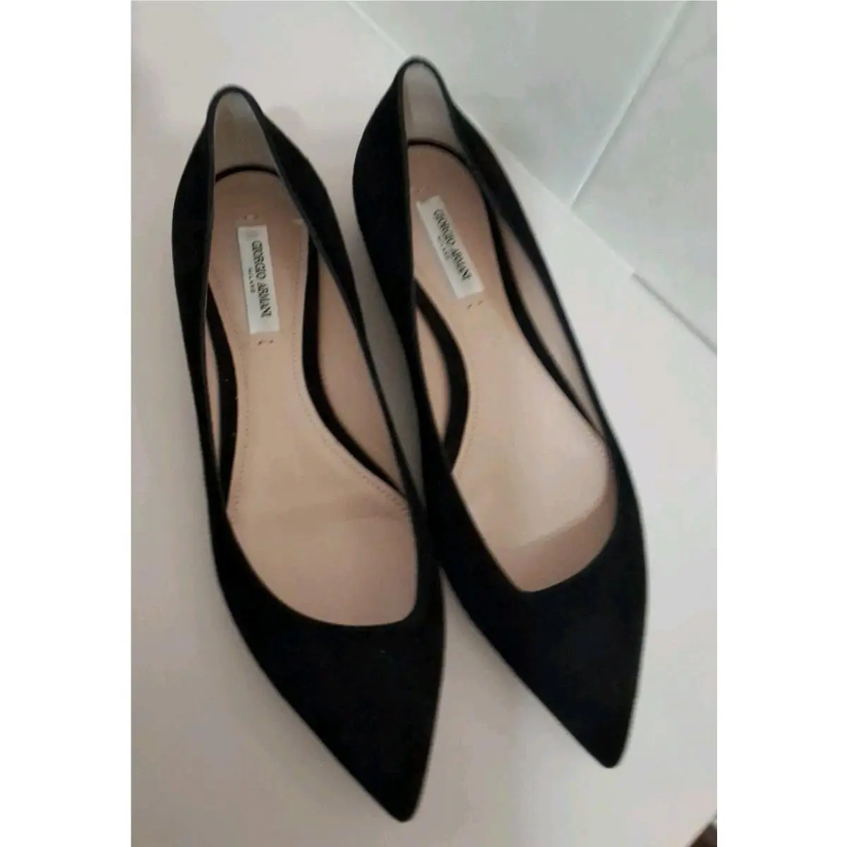 Black Suede Pointed Toe Ballet Flat Shoes Size 36 by Giorgio Armani