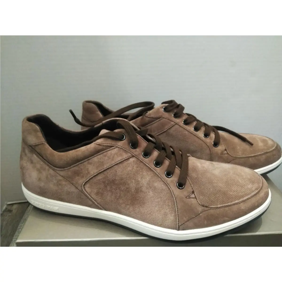 Men`s Size 12 Brown Taupe Suede Low Top Sneakers by Giorgio Armani