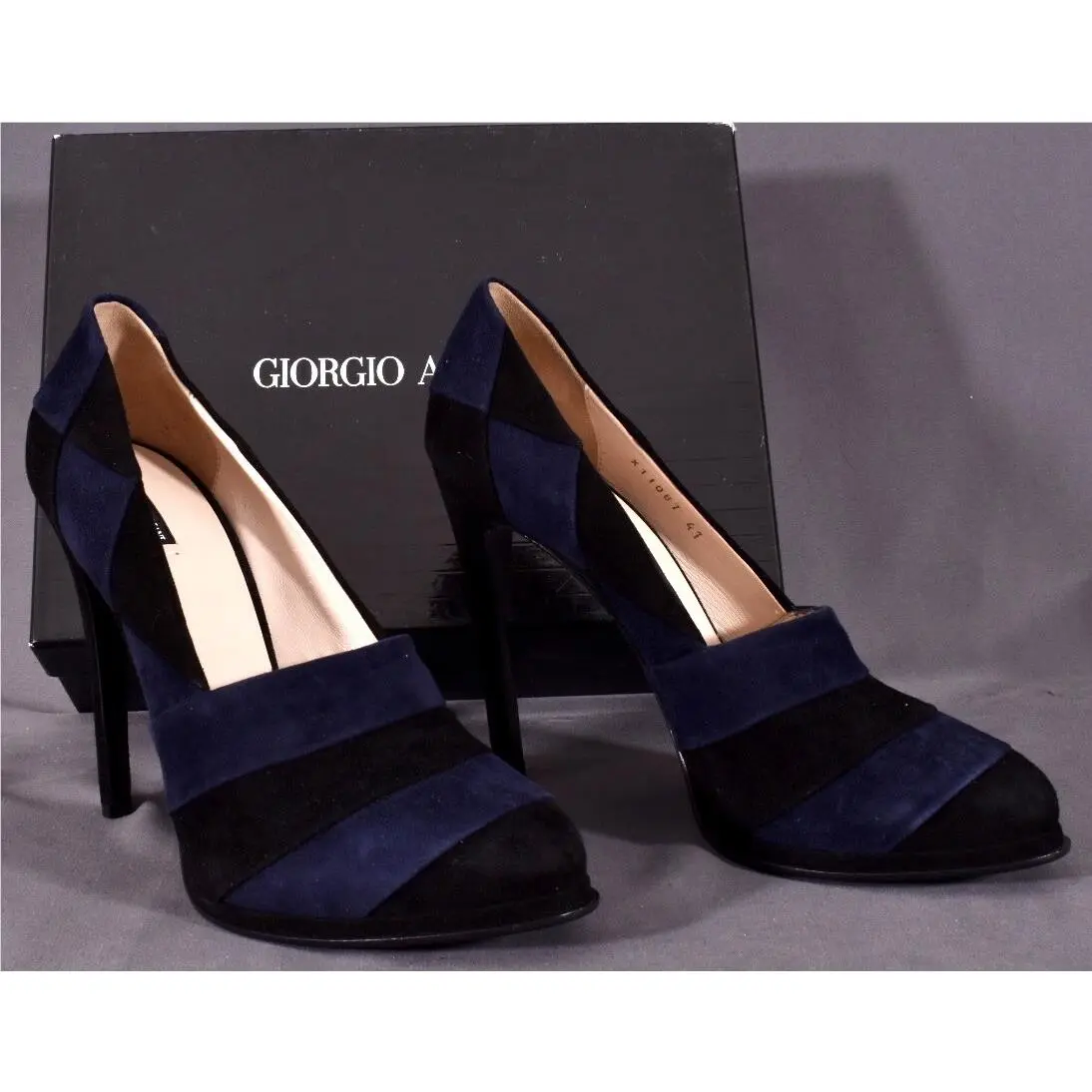 Black Navy Blue Suede Heels Pumps A574 Women`s Shoes 41 US 10 by Giorgio Armani