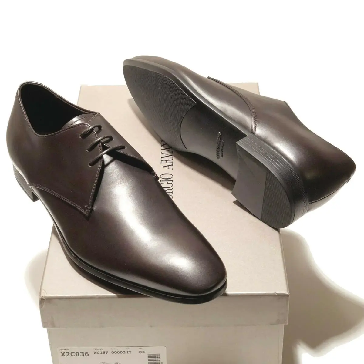 Leather Oxford 8 41 Men`s Brown Formal Dress Shoes Casual Lace-up by Giorgio Armani