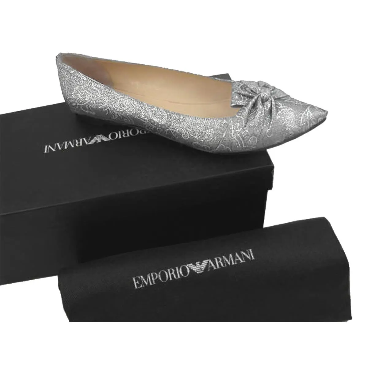 Shoes Flats US 5.5 Euro 35.5 Silver Brocade with Bow by Giorgio Armani