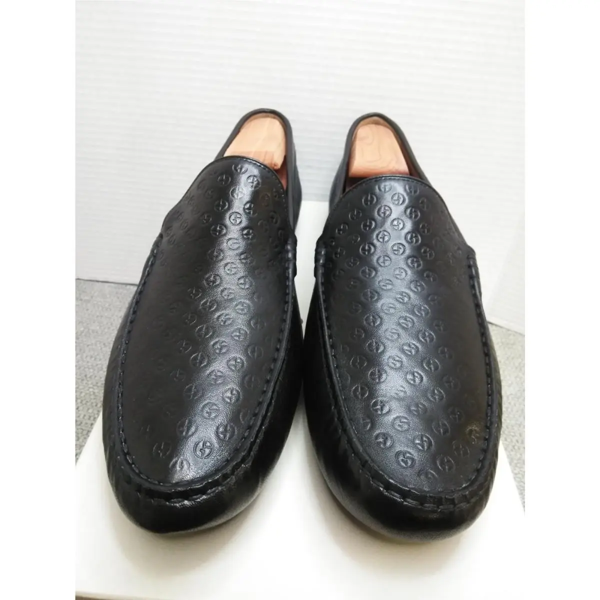 Men`s Black Leather Slip-on Driving Loafers XGU792 Size 11.5 by Giorgio Armani