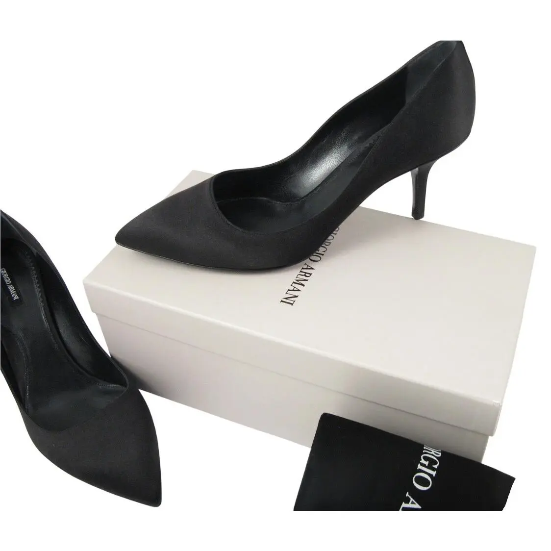 Classic Black Satin Shoes Heels US 10.5 e 40.5 by Giorgio Armani