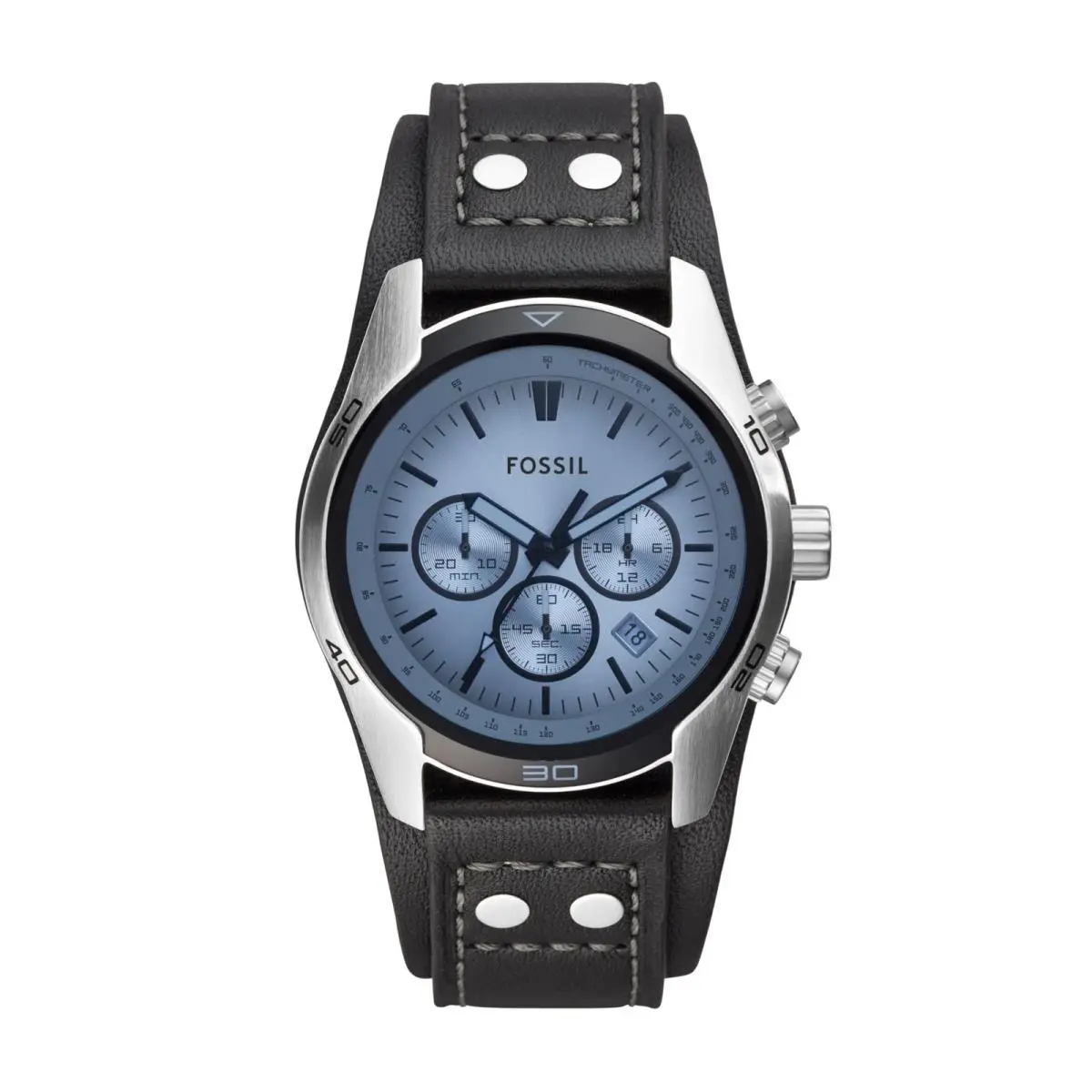 Fossil Coachman Quartz Chronograph Leather Men`s Standard Silver Black