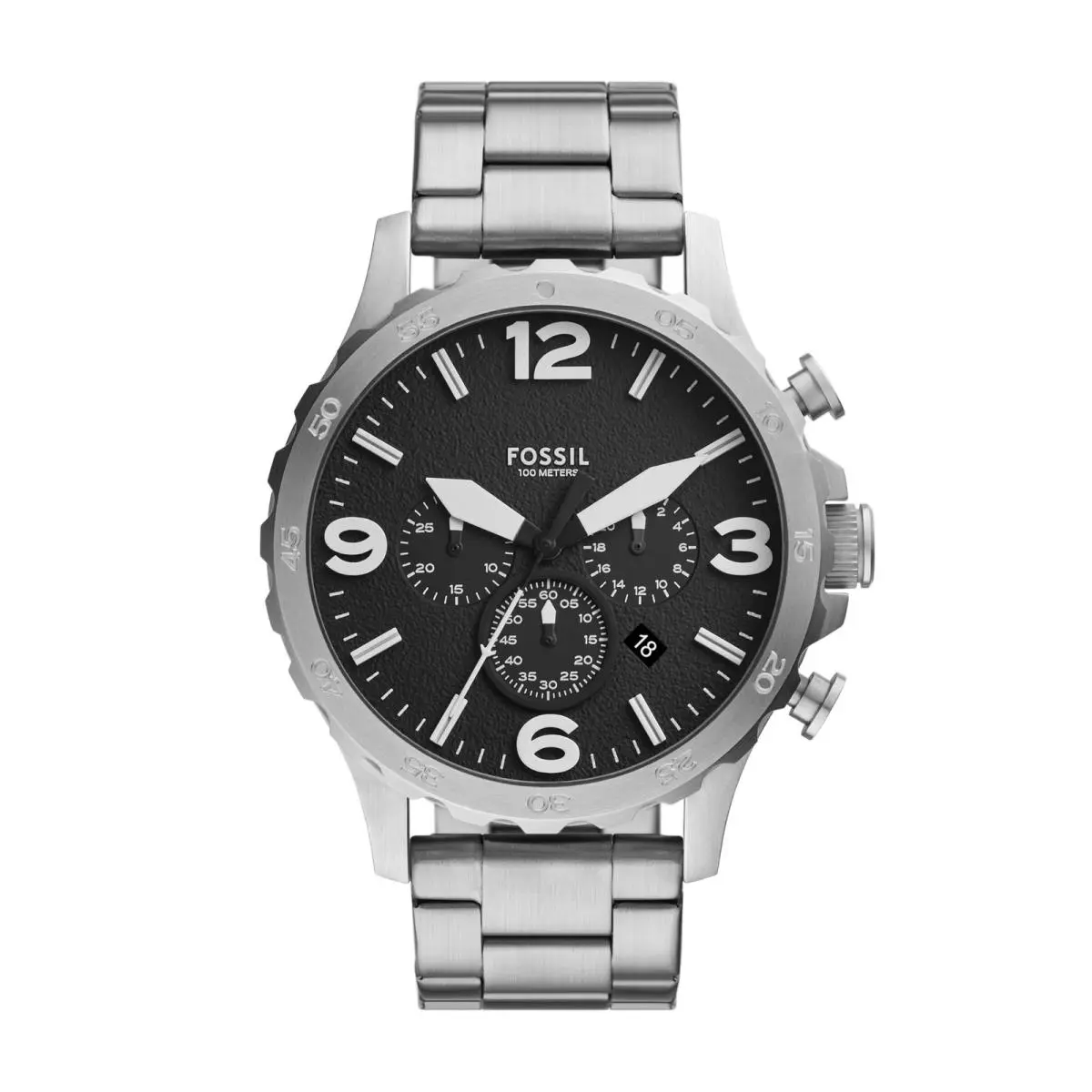 Fossil Men`s Nate Quartz Watch Stainless Steel Watch For Men Silver/black