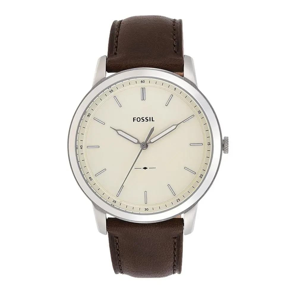 Fossil Men`s Minimalist Quartz Stainless Steel One Size Brown Leather/silver