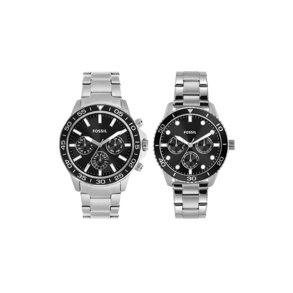Fossil His and Hers Multifunction Stainless Steel Watch Set