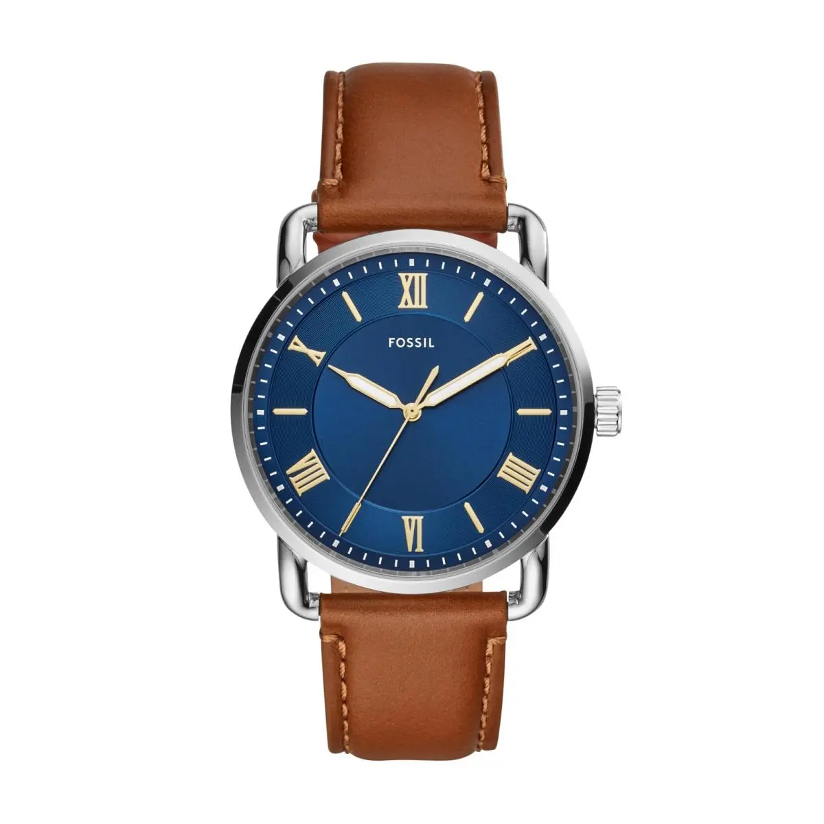 Fossil Men`s Copeland Quartz Three-hand Watch For Men Silver/blue Dial Brown
