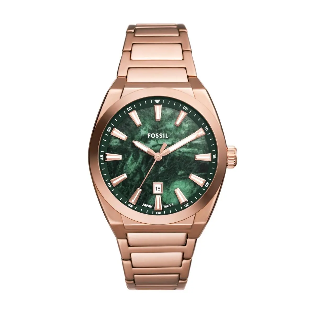 Fossil Men`s Everett Quartz Stainless Steel Three-hand 42MM Rose Gold/green