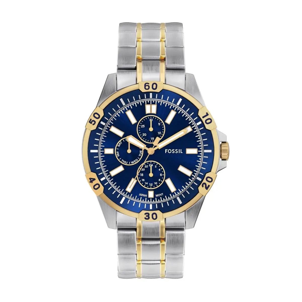Fossil Garrett Multifunction Stainless Steel Watch For Men Two Tone/blue