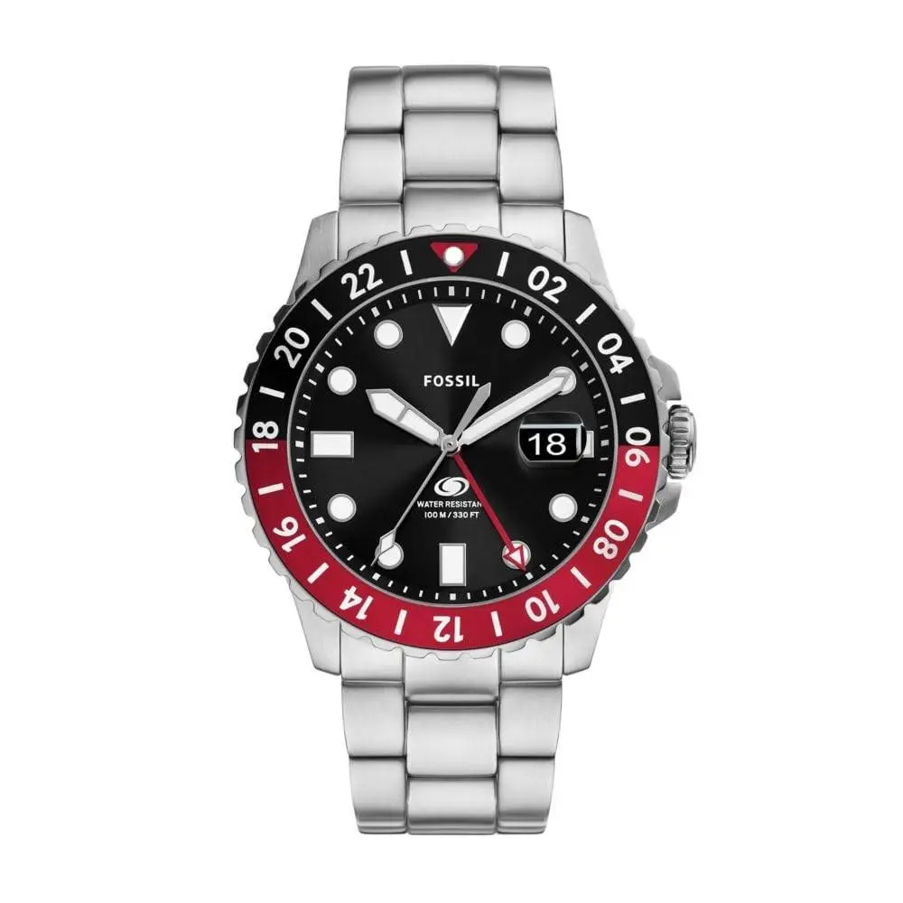 Fossil Men`s 46mm Silver/black/red Gmt Quartz 46 MM