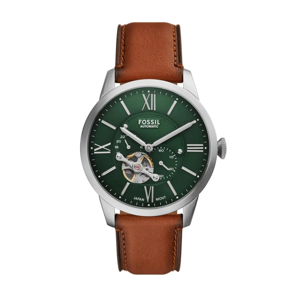 Fossil Men`s Watch Townsman Multifunction 44MM Brown Leather/silver/green