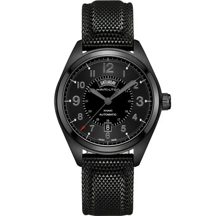 Khaki Field Day Date Auto 42mm Black Dial Textile Band Watch H70695735 by Hamilton