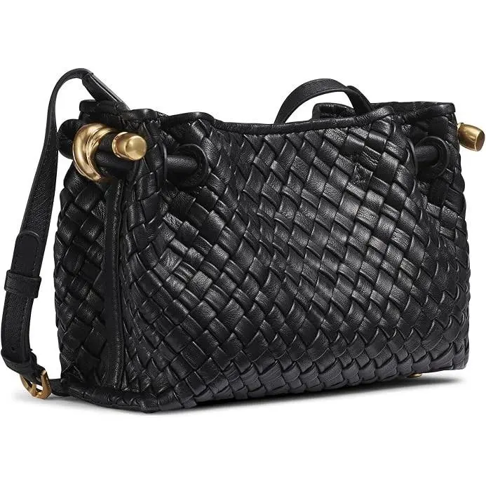 Donna Karan York Cashmere Black Woven Leather Crossbody Bag Small Purse