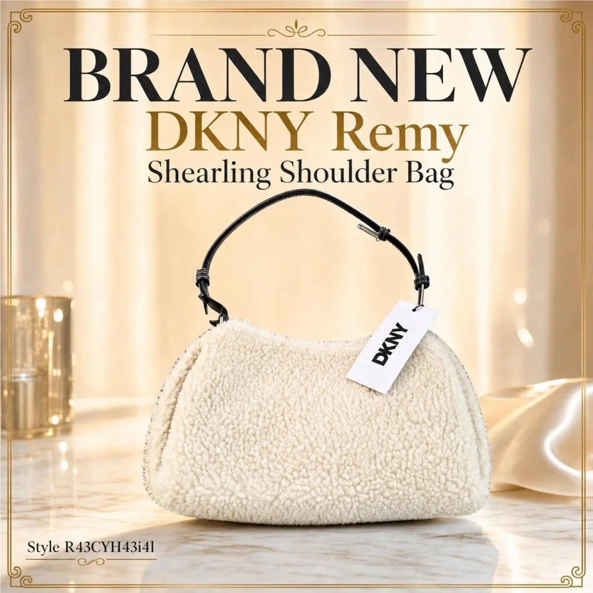 Dkny Remy Shearling Shoulder Bag Ivory Sherpa Fuzzy Purse R43CYH43i4l
