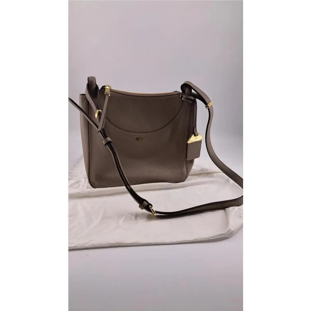 Dkny Taupe Pebbled Leather Crossbody Shoulder Bag Gold Tone Hardware