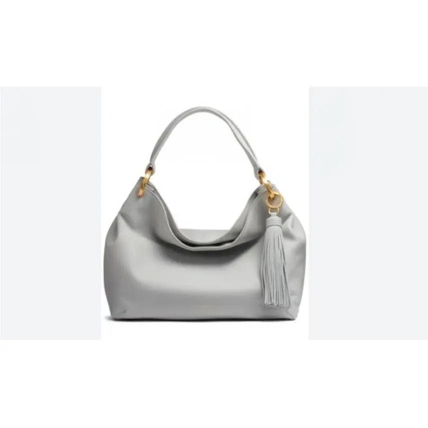 Donna Karan NY Glenwood Leather Large Shoulder Bag Tassel + Dust Bag Frost Blue
