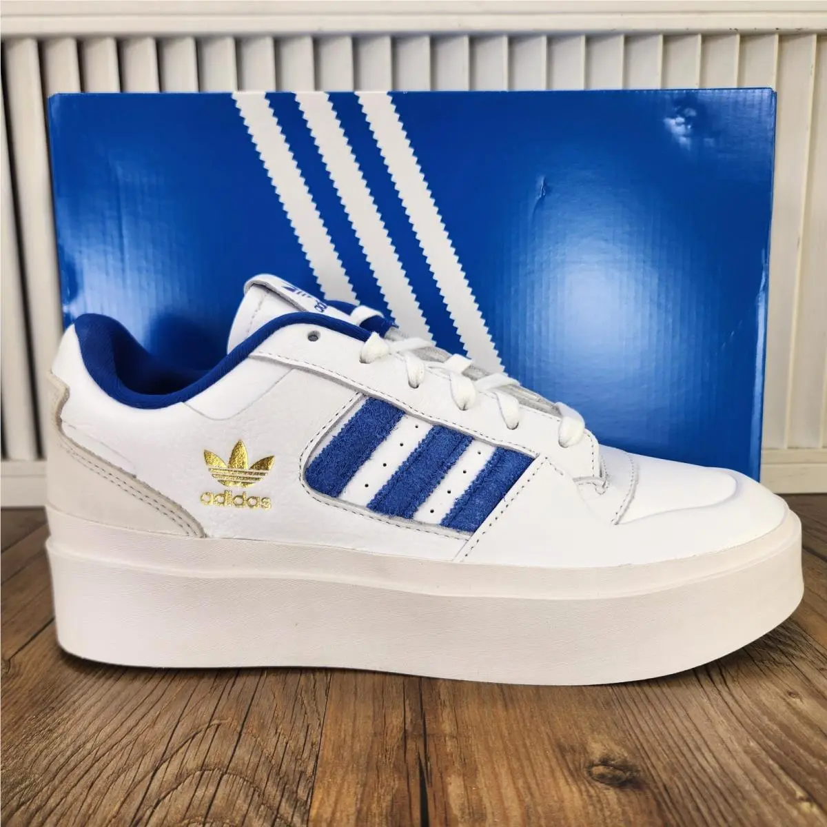 Adidas Forum Bonega Sneakers Womens Sz 10 White Royal Blue Platform Shoes GX4414