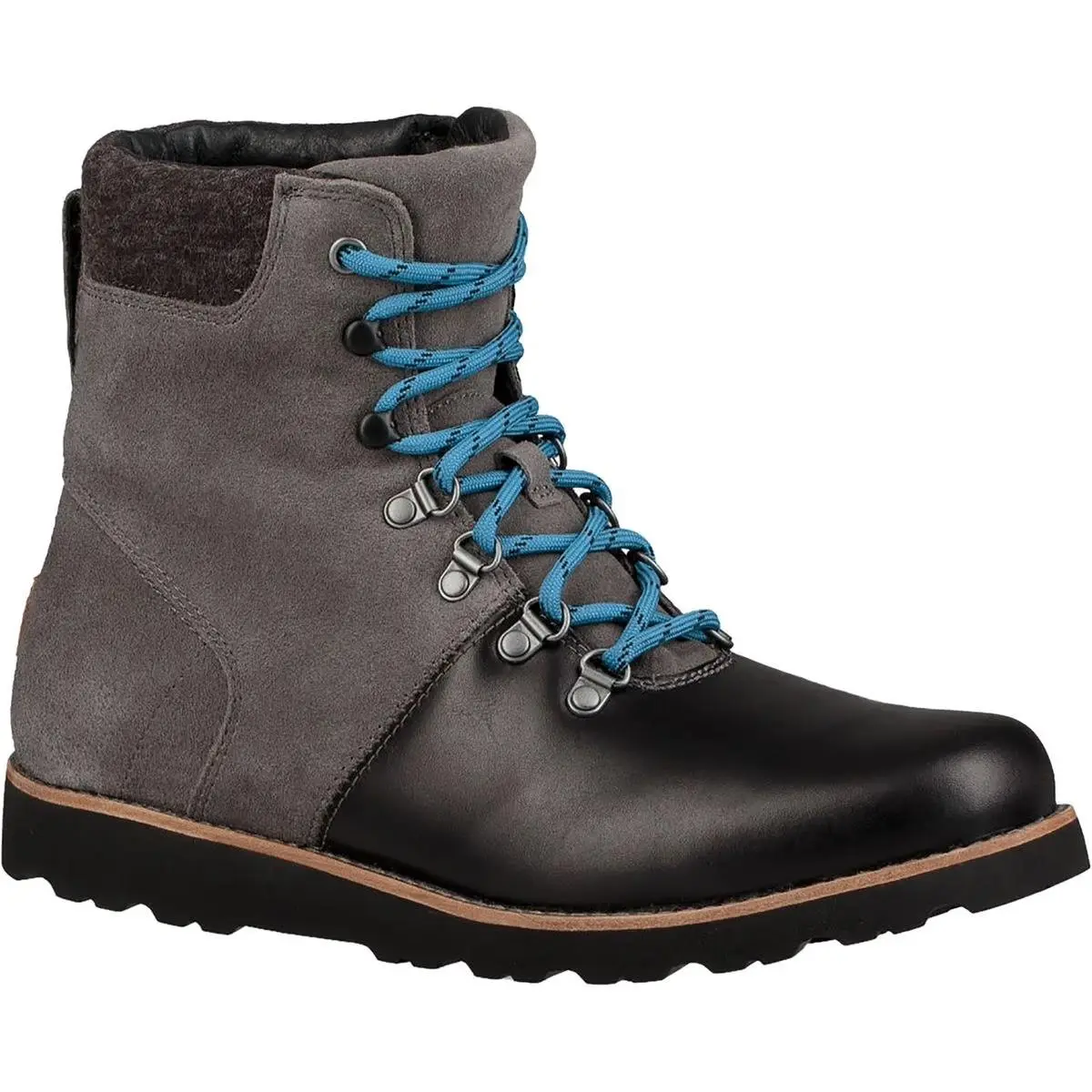 Ugg Men Halfdan Leather Wool Boots Hiker Shoes Charcoal Grey Blue Laces Size 10