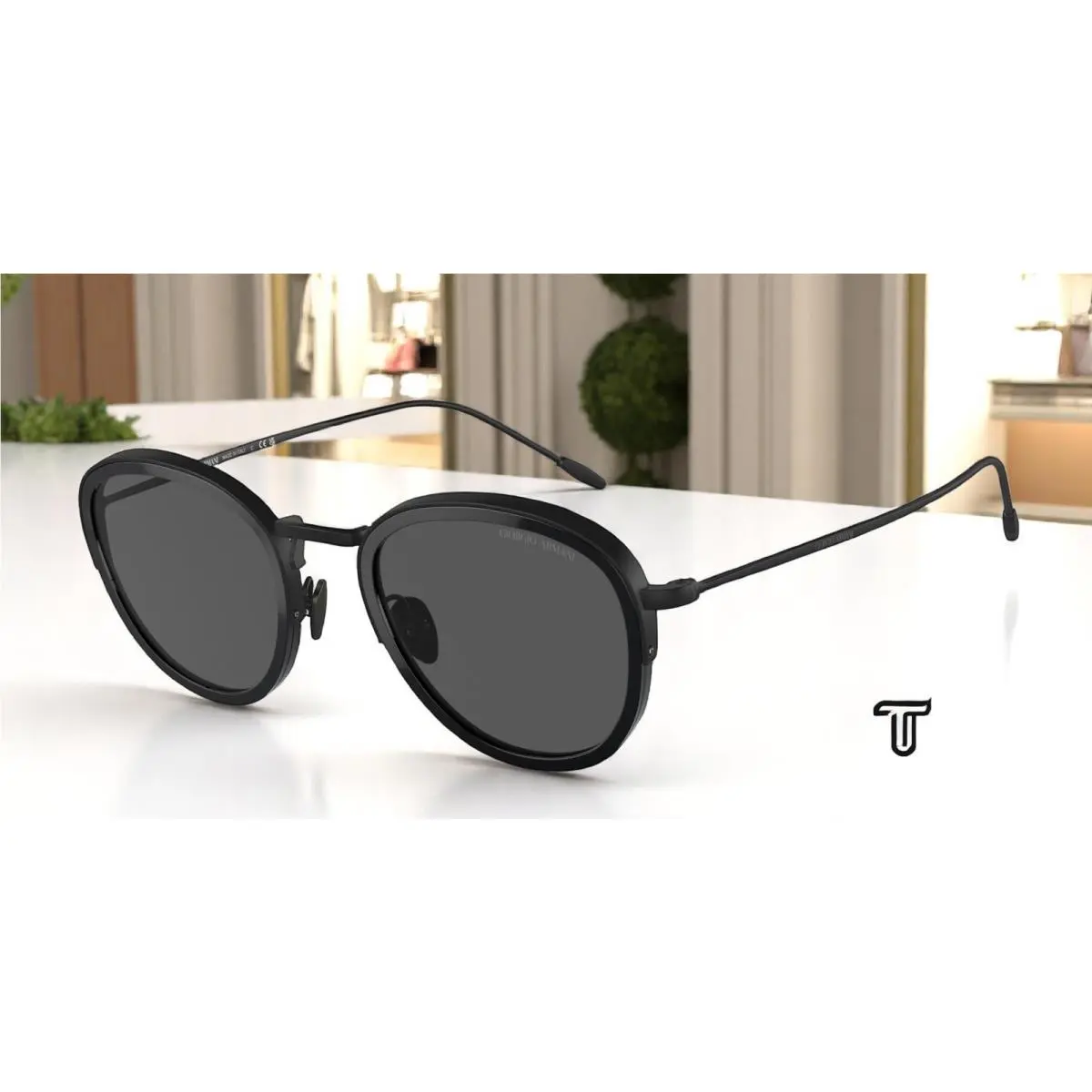 AR6068 300187 Round Black Grey 50 mm Men`s Sunglasses by Giorgio Armani