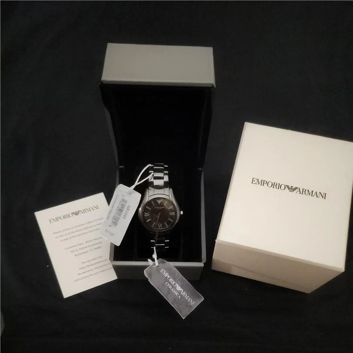 Women`s AR1441 Ceramic Slim Black Dial Watch F1225 by Emporio Armani