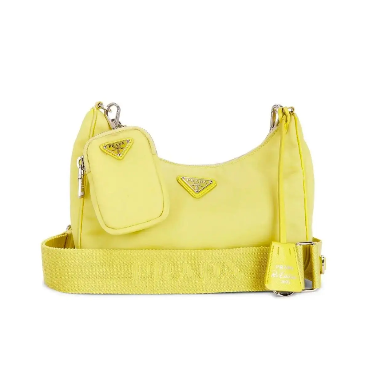 Prada Re‑edition 2005 Yellow Tessuto Nylon Shoulder Bag Saffiano Trim Pouch
