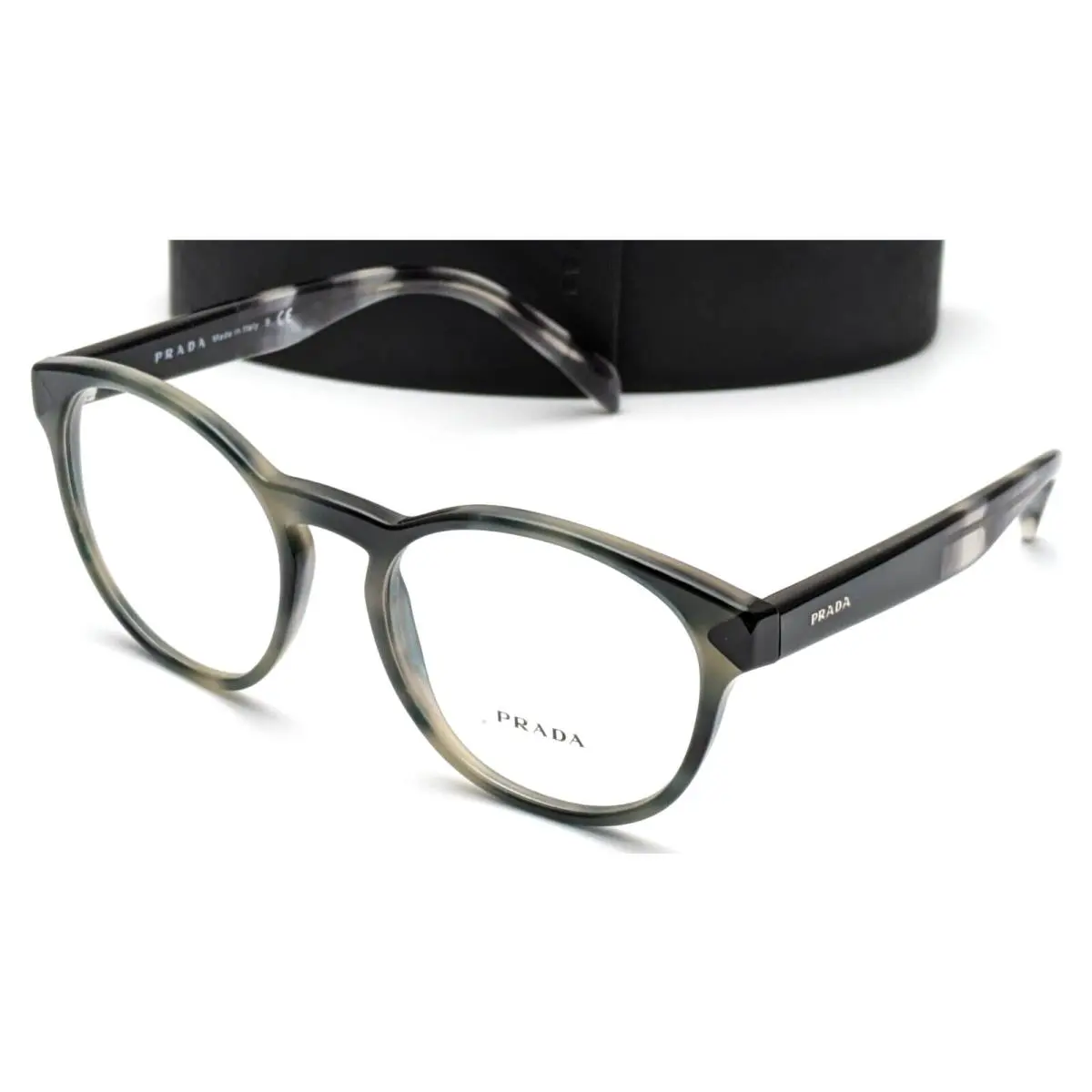 Prada Vpr 16T USI-1O1 Round Black Tortoise Unisex Eyeglasses 52mm