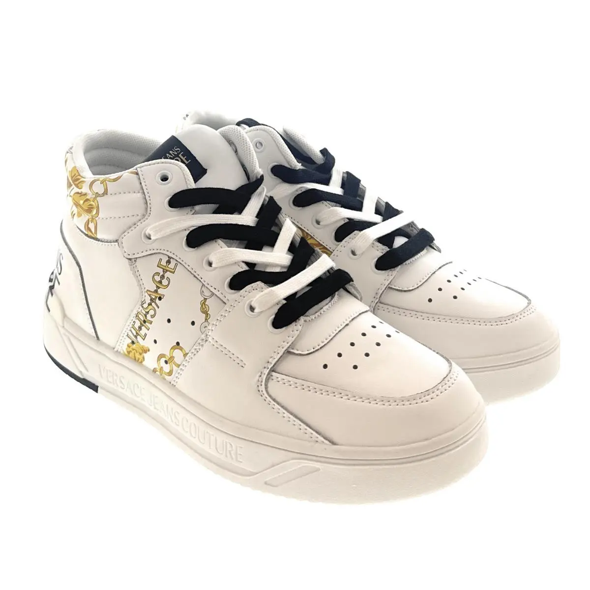 Versace Jeans Couture Mens White/gold Signature Logo Classic Sneakers