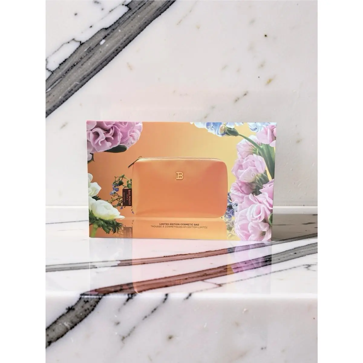 Balmain Peach Leather Zip-around Wallet Clutch Pouch w/ Logo Monogram