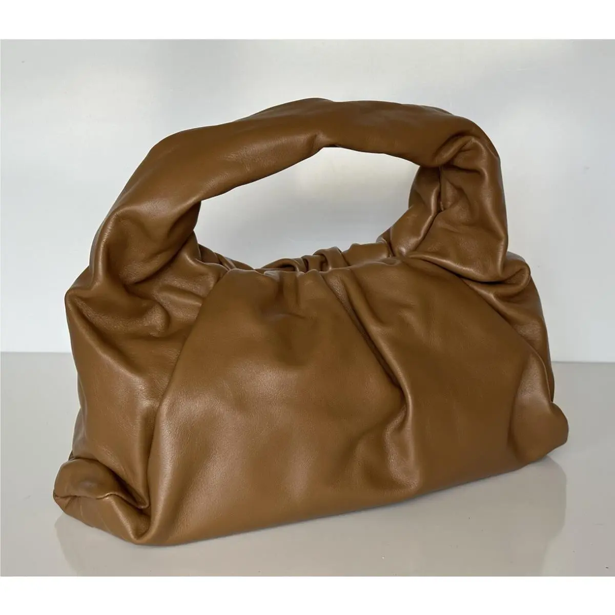 Medium Leather Shoulder Hobo Bag Teak-gold 610524 Italy by Bottega Veneta