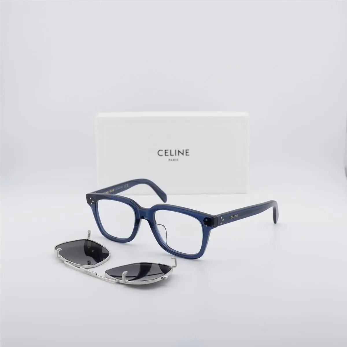 CL40268U-CL 90A Shiny Blue/clear Demo with Smoke Clip-on Lens by Celine