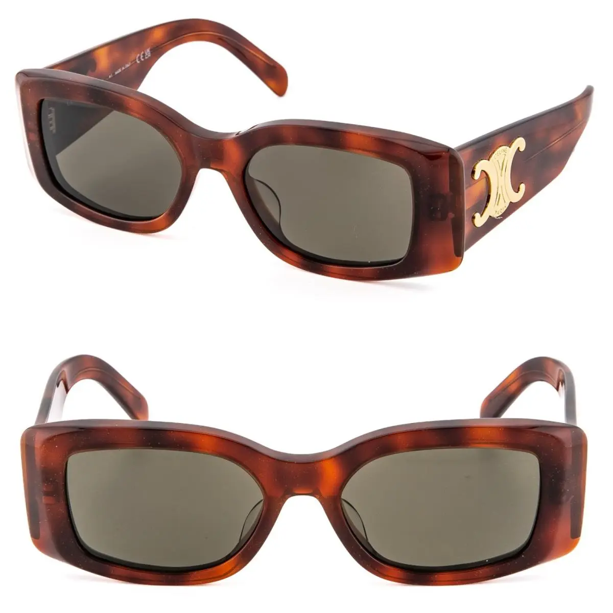 CL40282U 40282 Triomphe Paris Brown Havana Logo Geometric Sunglasses 53E by Celine