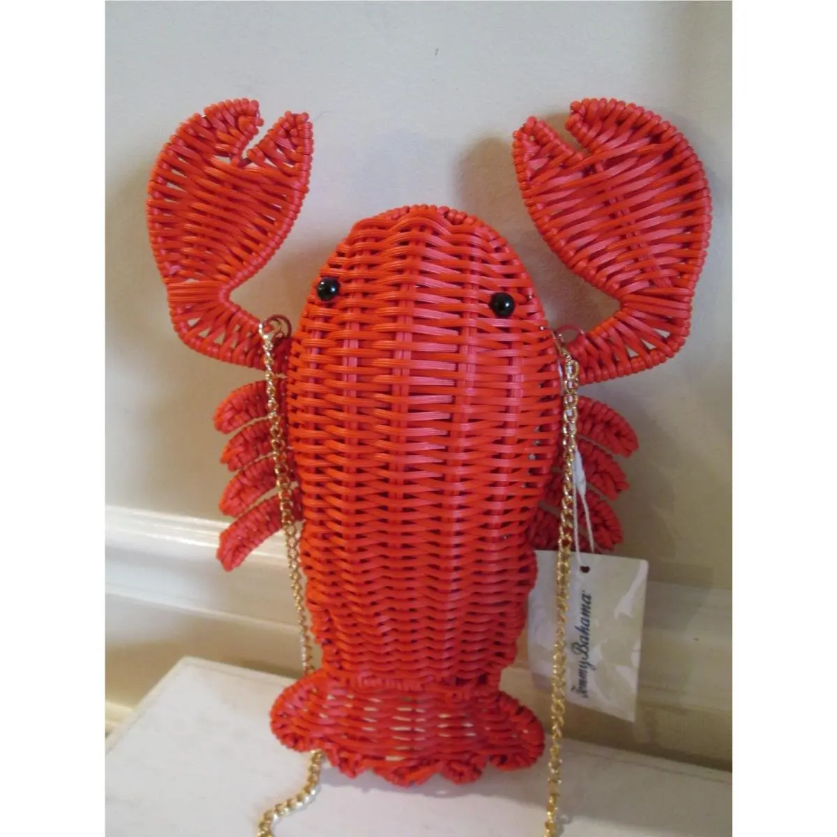 Tommy Bahama Red Lobster Wicker Crossbody Bag Gold Tone Chain Strap